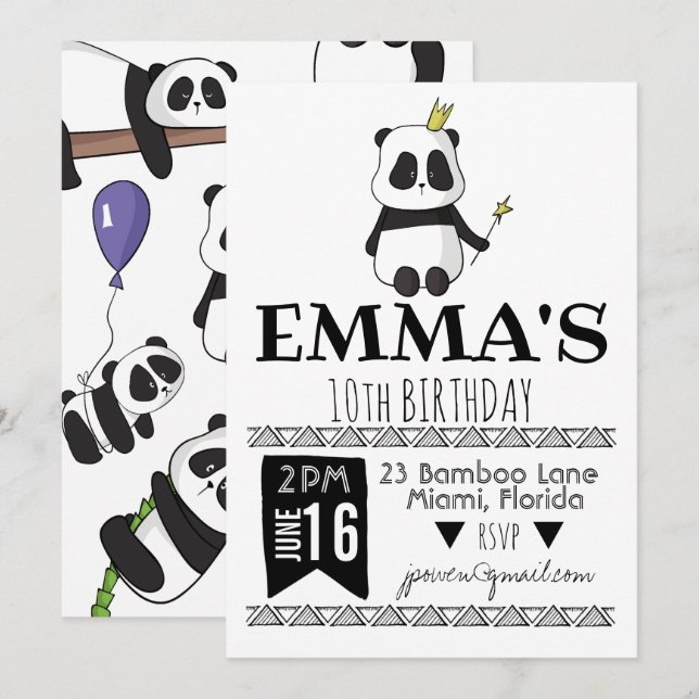 Panda Party Inbjudan (Fram/baksida)