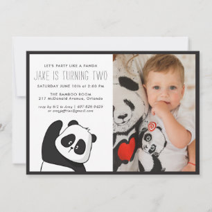 Panda Party Monokrom & Foto Inbjudan