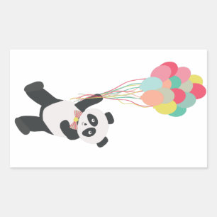 Panda Party - Panda med Balloons Sticker Rektangulärt Klistermärke