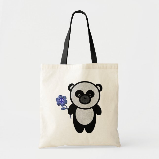 Panda Peace Flower Tote Bag Tygkasse (Framsidan)