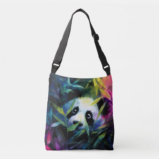 Panda Peeking Bamboo Watercolor Axelväska (Framsida)