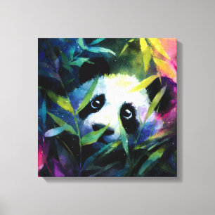 Panda Peeking Bamboo Watercolor Canvastryck
