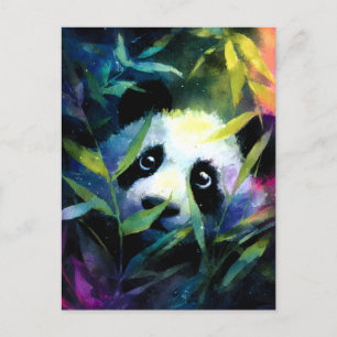 Panda Peeking Bamboo Watercolor Helg Vykort