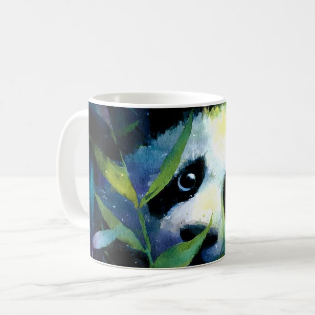 Panda Peeking Bamboo Watercolor Kaffemugg (Framsida vänster)