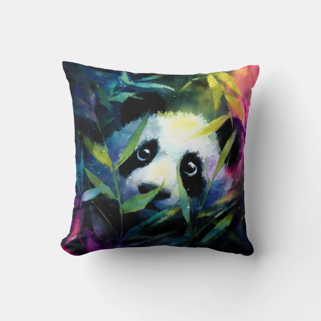 Panda Peeking Bamboo Watercolor Kudde (Framsida)