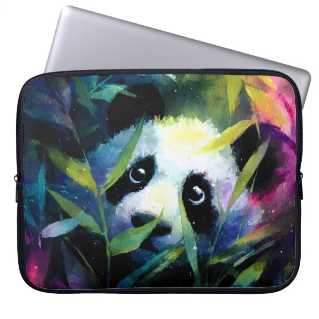 Panda Peeking Bamboo Watercolor Laptop Fodral (Framsidan)