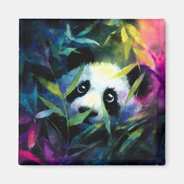 Panda Peeking Bamboo Watercolor Magnet (Framsidan)
