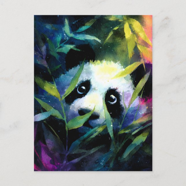 Panda Peeking Bamboo Watercolor Meddelande Vykort (Framsida)