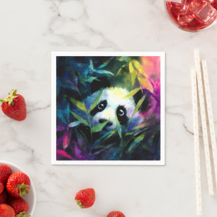 Panda Peeking Bamboo Watercolor Pappersservett