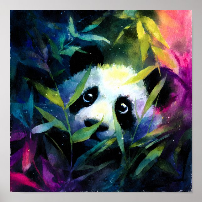 Panda Peeking Bamboo Watercolor Poster (Framsidan)