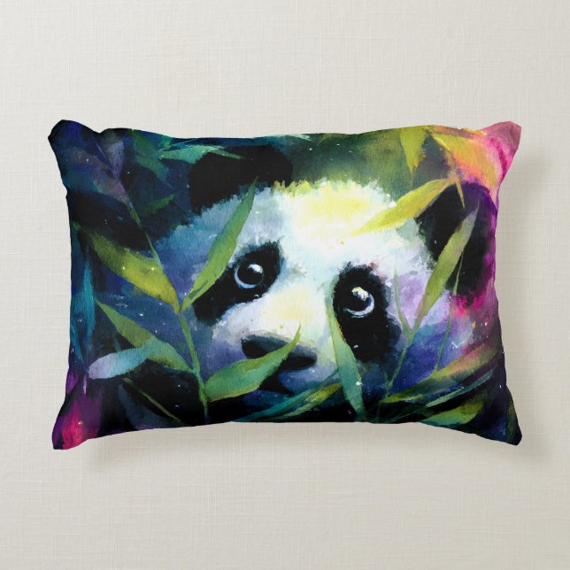 Panda Peeking Bamboo Watercolor Prydnadskudde (Framsidan)