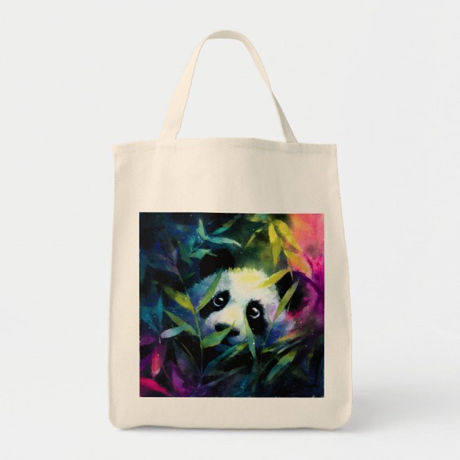 Panda Peeking Bamboo Watercolor Tygkasse (Framsidan)