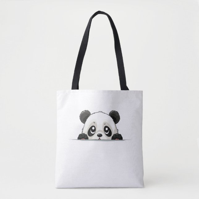 Panda Peeking Cute Adsible Funny Animal Tecknad Tygkasse (Framsida)
