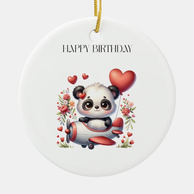 Panda Pilot Födelsedag Julgransprydnad Keramik (Framsidan)