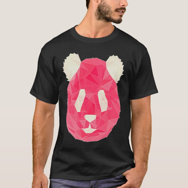 Panda Pink Polygon Style T Shirt (Framsida)