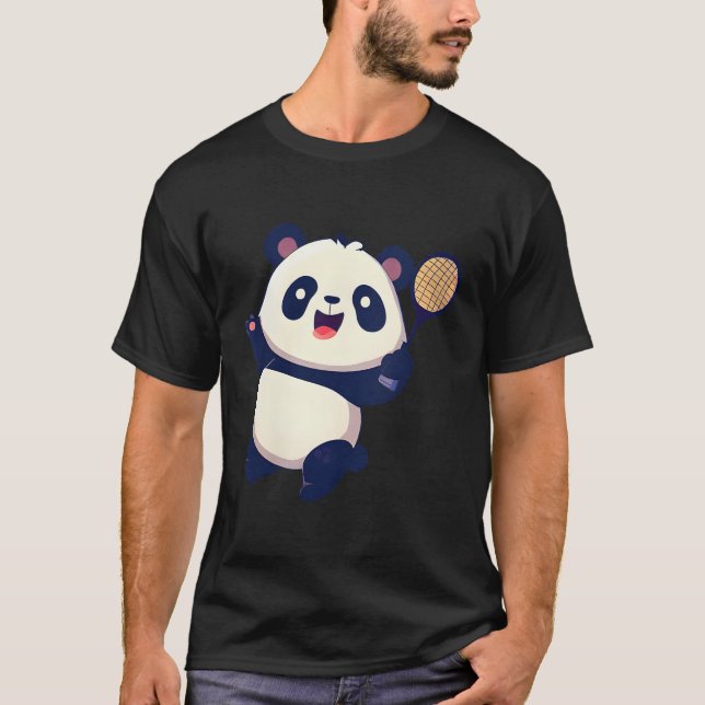 Panda Plstickande Tennis Badminton T Shirt (Framsida)