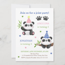 Panda Pojke och Flicka Gemensam Födelsedag Inbjudningar