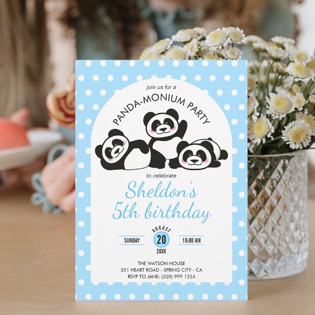 Panda Polka Dot Födelsedagsfest Inbjudningar (Skapare uppladdad)