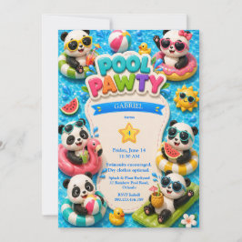 Panda Pool Party Födelsedagsinbjudan Söt Sommar Inbjudningar