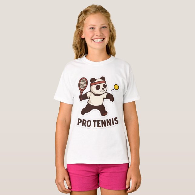 Panda Pro Tennis Sticker - Cute Sports Design T Shirt (Hel framsida)