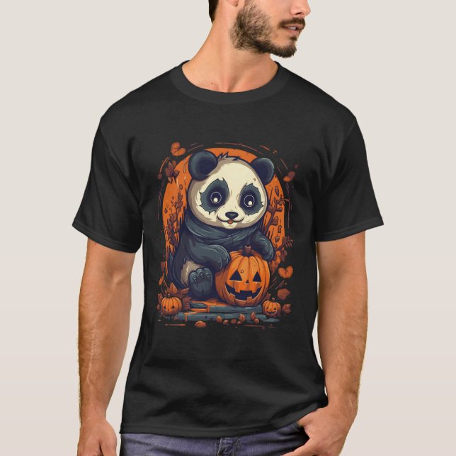 Panda Pumpa Panda Halloween T Shirt (Framsida)