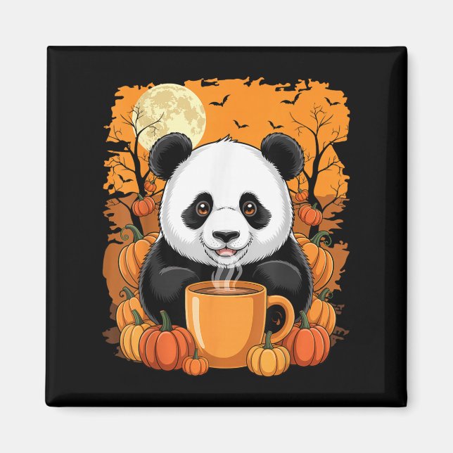 Panda Pumpkin Sce Latte Autumn Halloween Magnet (Framsidan)