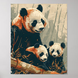 Panda & Puppies: Vintage Poster