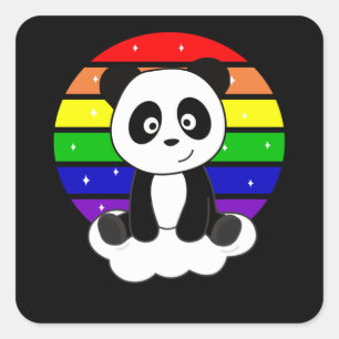 Panda Rainbow Glitter Kawaii Pandas Colorful Fyrkantigt Klistermärke