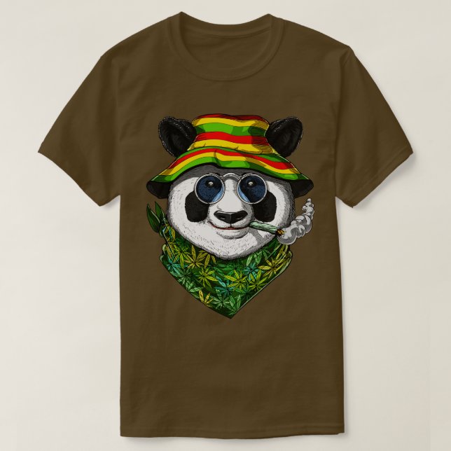 Panda Rastafari Smoking Ogräs T Shirt (Design framsida)