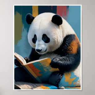 Panda Reading Bok Poster Wall Art Home Decor