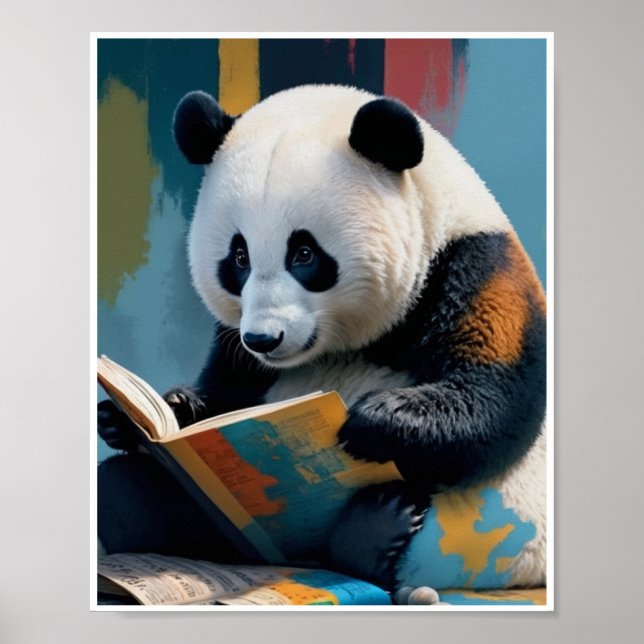 Panda Reading Bok Poster Wall Art Home Decor (Framsidan)