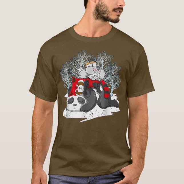 Panda Red Panda Rabbit Hamster Pyramid Sleeping T Shirt (Framsida)
