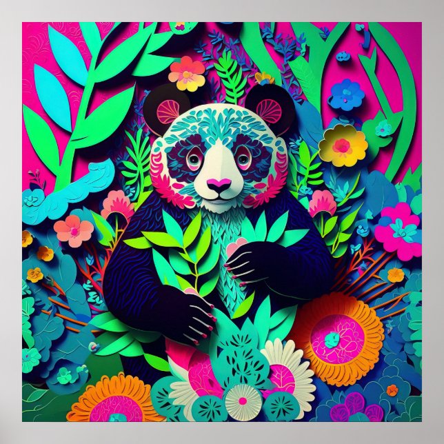 Panda Regnbåge Falskt Utklippt Papper Poster (Framsidan)