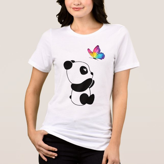 🐼Panda Regnbåge Fjäril Kvinnors  T Shirt (Framsida)