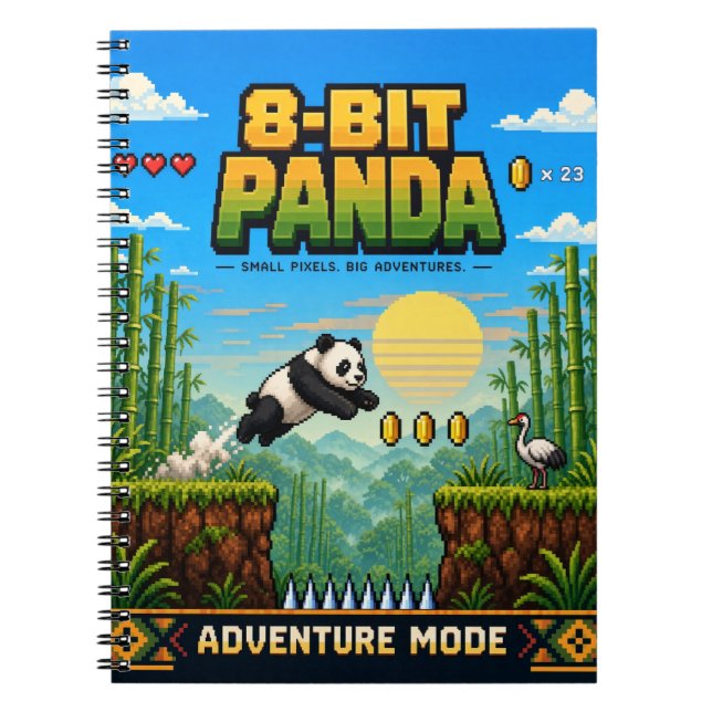 Panda, Retro 8-Bit Pixel Art Anteckningsbok (Framsidan)