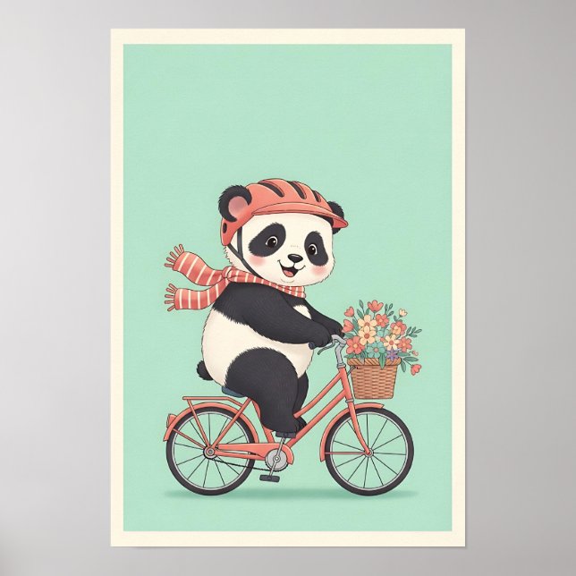 Panda Riding Bicycle Nursery Art Poster (Framsidan)