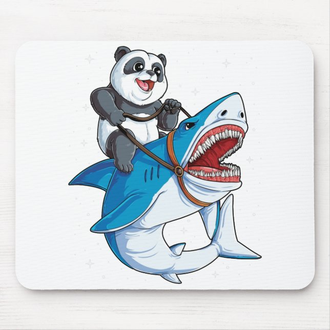 Panda Riding Shark Shirt för manar Women Boys Girl Musmatta (Framsidan)