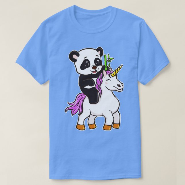 Panda Riding Unicorn Cute Magic T Shirt (Design framsida)