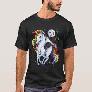 Panda Riding Unicorn Pandicorn Rainbow T Shirt