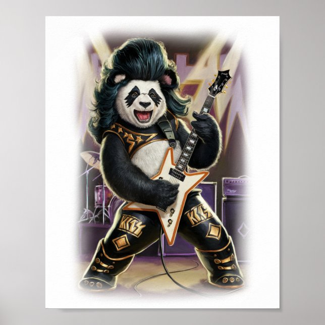 Panda Rocker has Fun playing Hard Rock on a White Poster (Framsidan)