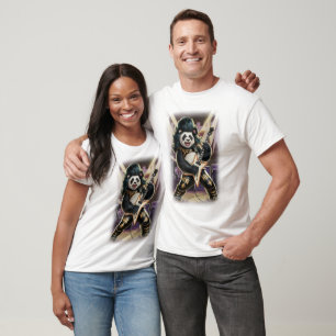 Panda Rocker spelar Rock and Roll på en svart T Shirt
