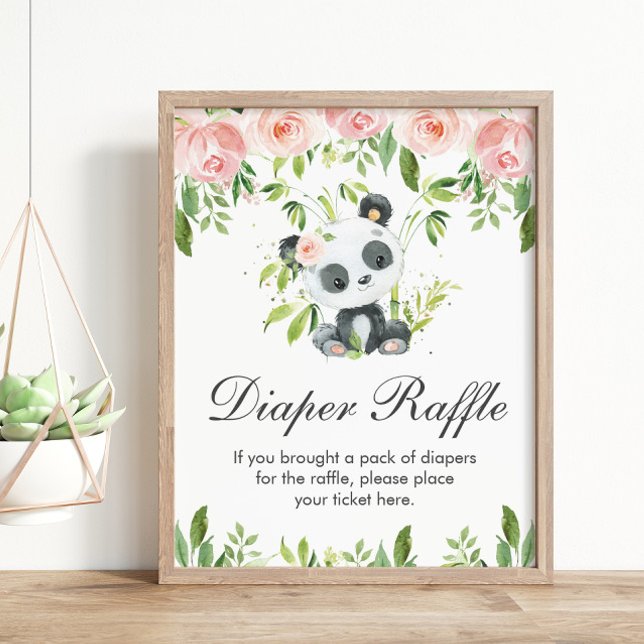 Panda Rosa Blommigt Diaper Raffle Baby Shower Game Poster (Skapare uppladdad)