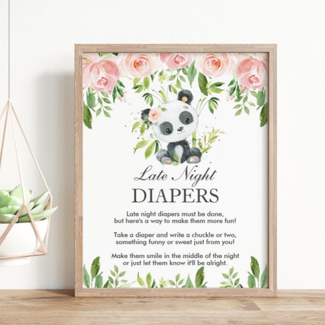 Panda Rosa Blommigt Late Night Diaper Baby Shower Poster (Skapare uppladdad)