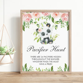 Panda Rosa Blommigt Nappar Hunt Baby Shower Game Poster