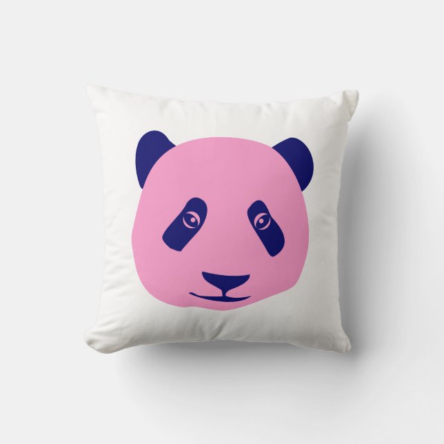Panda - Rosa och Mörk blått Kudde (Framsida)