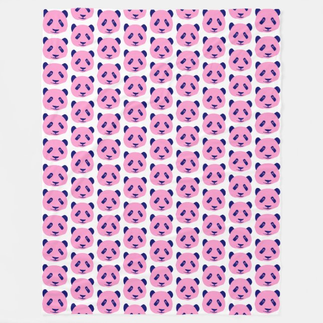 Panda Rosa och Mörk blått Mönster Fleecefilt (Framsidan)