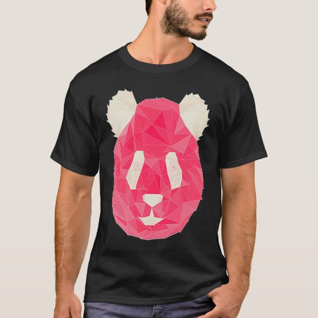 Panda Rosa Polygon Stil T Shirt (Framsida)