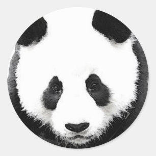 Panda Round Sticker - Black & White Pop Art Runt Klistermärke