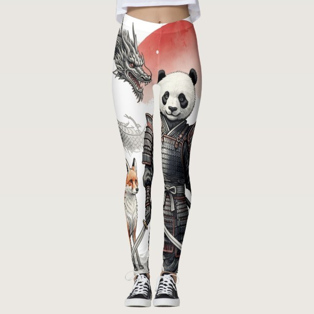 Panda Samurai & Mythical Warriors Fantasy Art Leggings (Framsida)
