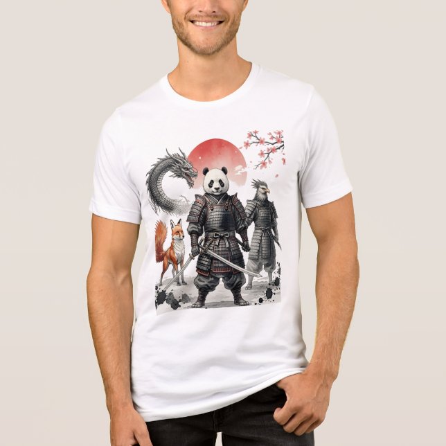 Panda Samurai & Mythical Warriors Fantasy Art T Shirt (Framsida)